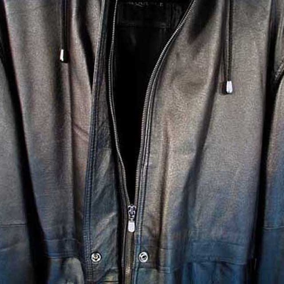 PARKA, LEATHER, MISSES MEDIUM, BLACK, BY SEQUENCE, ZIP-OFF HOOD, HIGH COLLAR, - Picture 6 of 7